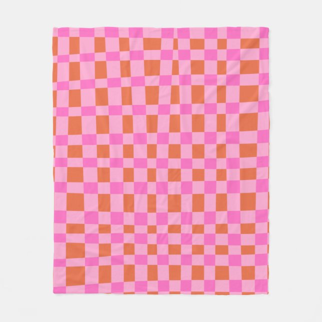 Abstract Checkered Shapes Pattern in Pink   Fleece Blanket (Front)