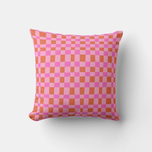Abstract Checkered Shapes Pattern in Pink    Throw Pillow