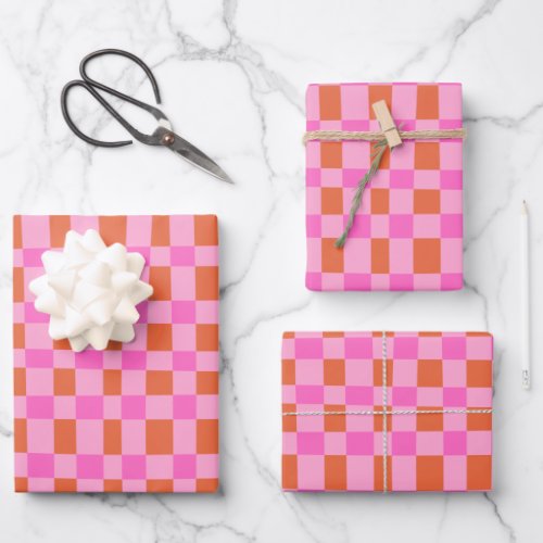 Abstract Checkered Shapes Pattern in Pink  Wrapping Paper Sheets