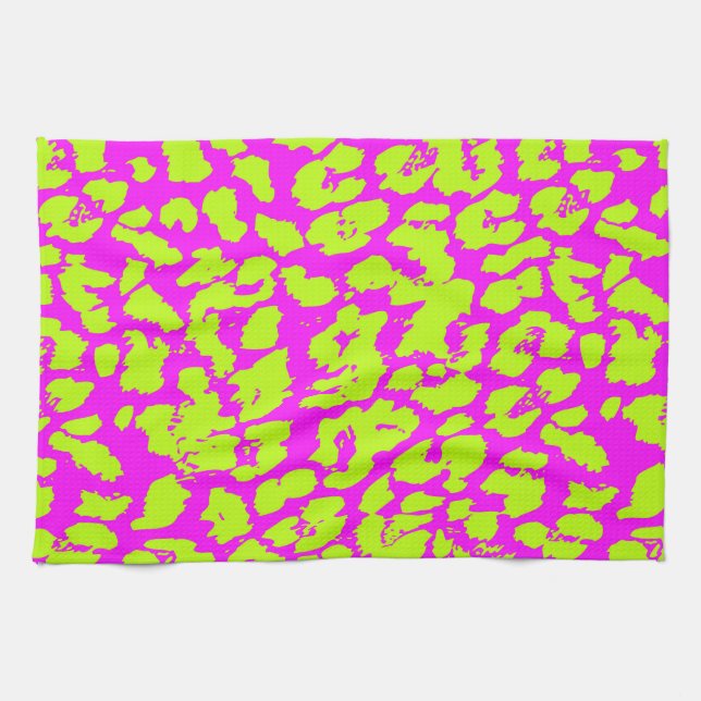 Abstract Cheetah Spots Pink and Yellow Kitchen Towel (Horizontal)