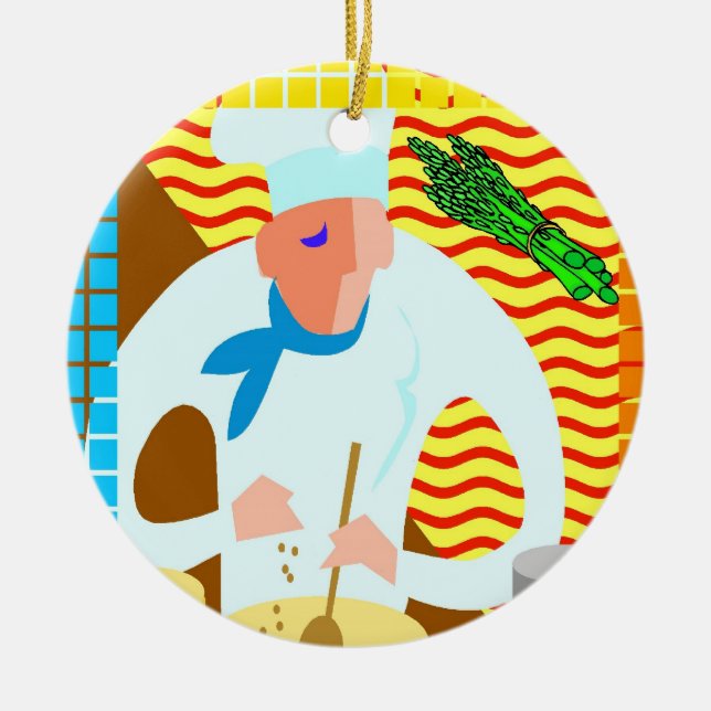 Abstract Chef Cooking, add, edit text Ceramic Ornament (Front)