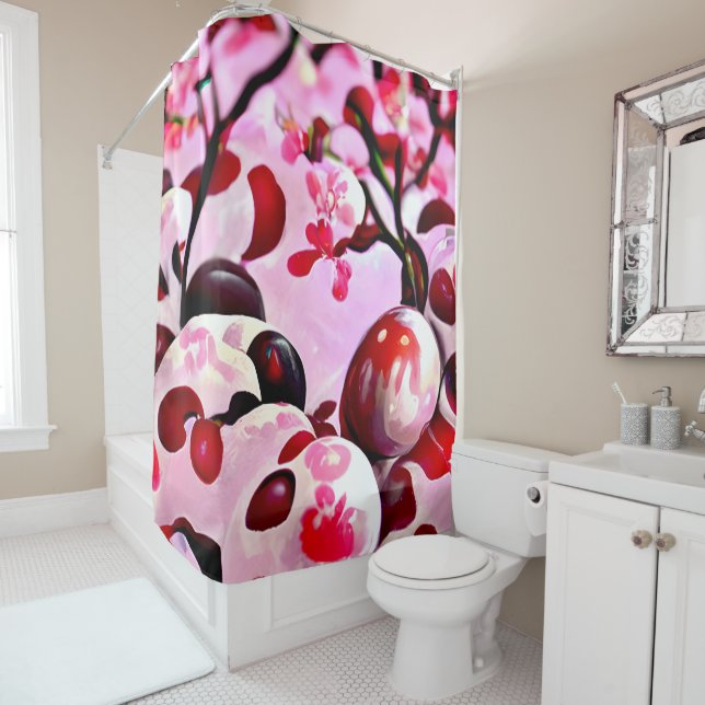 Abstract Cherries Shower Curtain (In Situ)