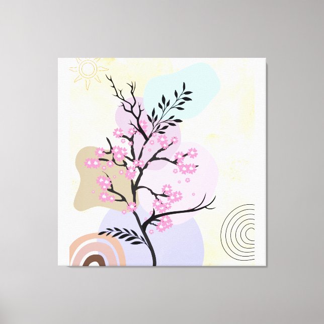 Abstract Cherry Blossom Tree with Pastel Shapes Canvas Print (Front)
