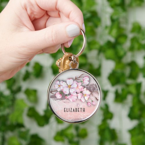 Abstract Cherry Blossoms Premium Round Keychain