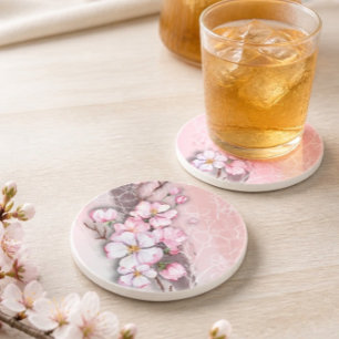 Abstract Cherry Blossoms Sandstone Coaster