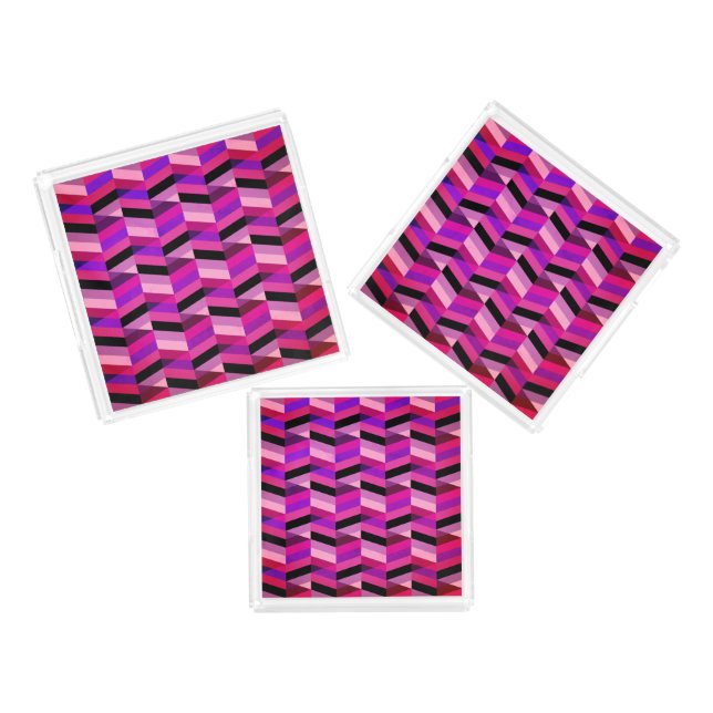 Abstract Chevron/Herringbone | Purples & Violet Acrylic Tray (Set)