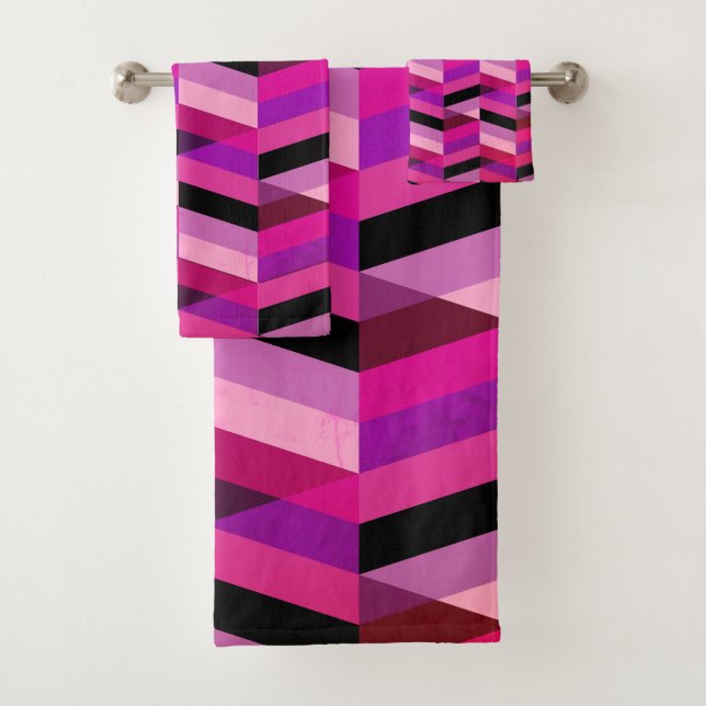 Abstract Chevron/Herringbone | Purples & Violet Bath Towel Set (Insitu)