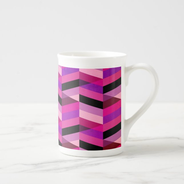 Abstract Chevron/Herringbone | Purples & Violet Bone China Mug (Right)