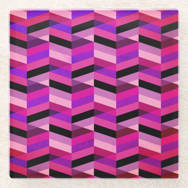 Abstract Chevron/Herringbone | Purples & Violet Glass Coaster (Front)