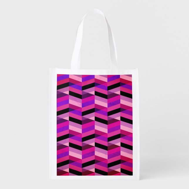 Abstract Chevron/Herringbone | Purples & Violet Grocery Bag (Front)