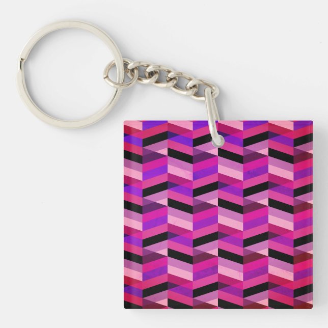 Abstract Chevron/Herringbone | Purples & Violet Keychain (Front)