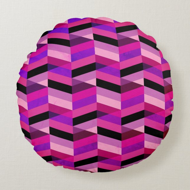 Abstract Chevron/Herringbone | Purples & Violet Round Pillow (Front)