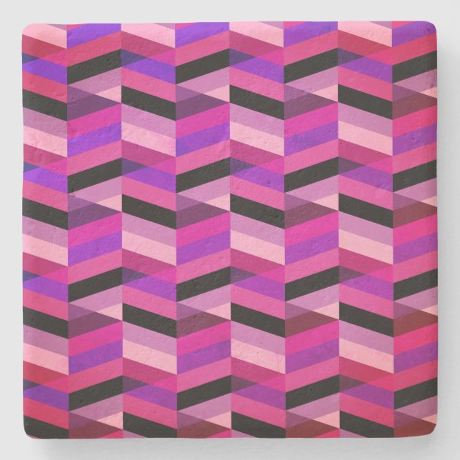 Abstract Chevron/Herringbone | Purples & Violet Stone Coaster (Front)