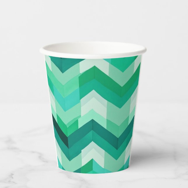 Abstract Chevron pattern in Greens Paper Cups (Front)