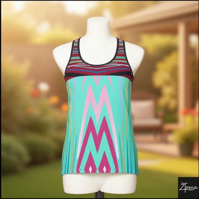 Abstract Chevron Vertical Stripe Aqua Pink Tank Top (Creator Uploaded)