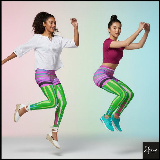 Abstract Chevron Vertical Stripe Neon Green Leggings (Creator Uploaded)