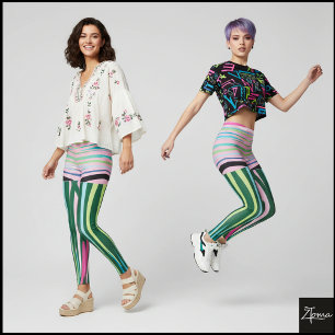 Abstract Chevron Vertical Stripe Pink Green Leggings