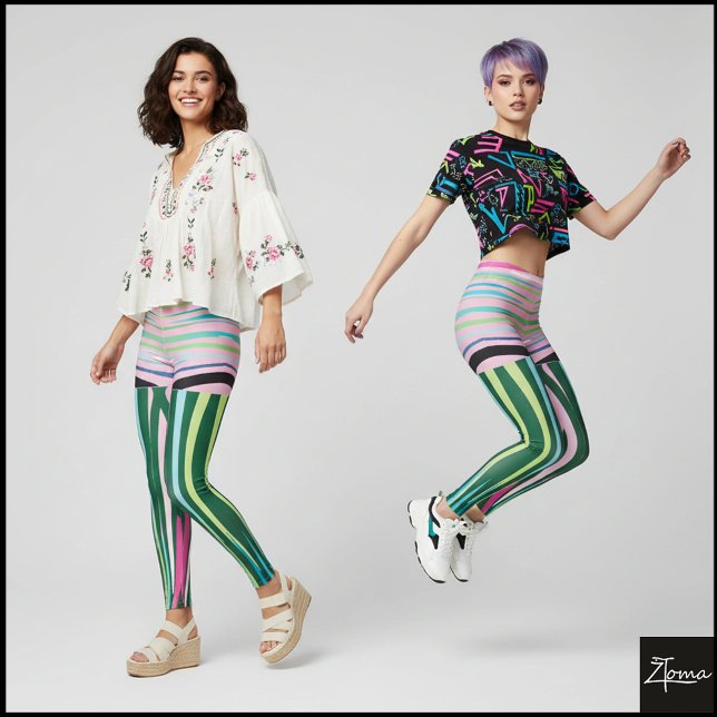 Abstract Chevron Vertical Stripe Pink Green Leggings (Creator Uploaded)