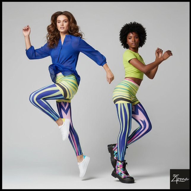 Abstract Chevron Vertical Stripe Yellow Blue Leggings (Creator Uploaded)