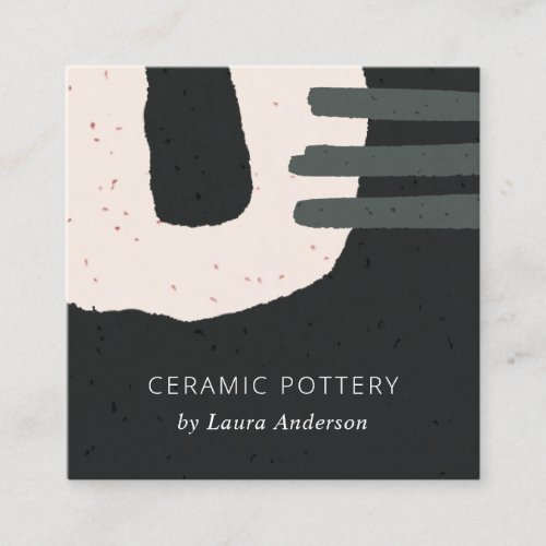 ABSTRACT CHIC CERAMIC TEXTURE BLACK BLUSH SPECKLED SQUARE BUSINESS CARD