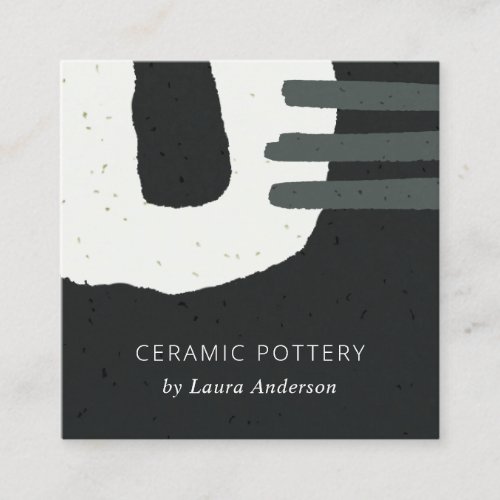 ABSTRACT CHIC CERAMIC TEXTURE BLACK WHITE SPECKLED SQUARE BUSINESS CARD
