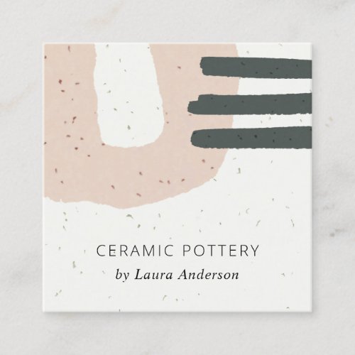 ABSTRACT CHIC CERAMIC TEXTURE PEACH PINK SPECKLED SQUARE BUSINESS CARD