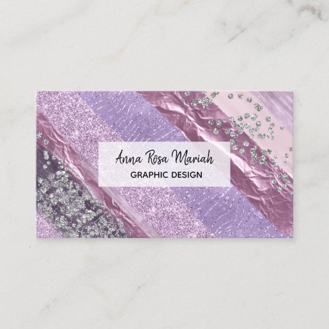 *~* Abstract Chic Girly Feminine Exciting Glitter Business Card (Front)