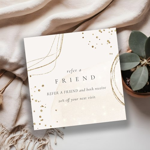Abstract Chic Glitter Ivory Gold Refer A Friend Square Business Card
