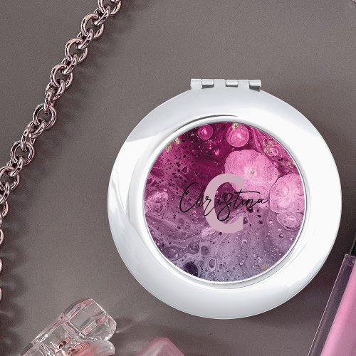 Abstract Chic Luxury Glam Marble Pour Paint  Compact Mirror