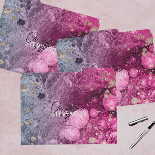 Abstract Chic Luxury Glam Marble Pour Paint  File Folder