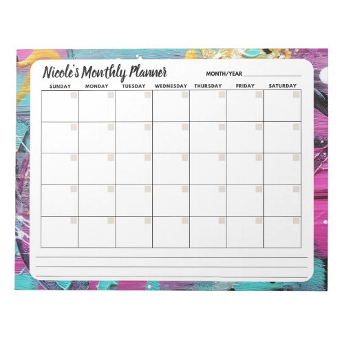 Abstract Chic Monthly Calendar Notepad 