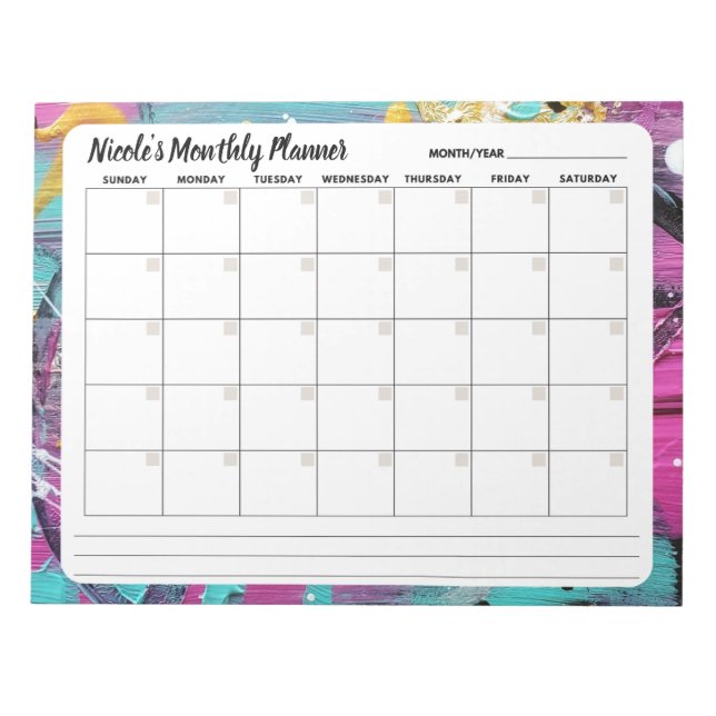 Abstract Chic Monthly Calendar Notepad  (Front)