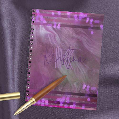 Abstract Chic Purple Pink Glittery Name  Initial Notebook