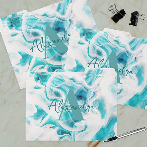 Abstract Chic Teal White Liquid Paint Script Name File Folder