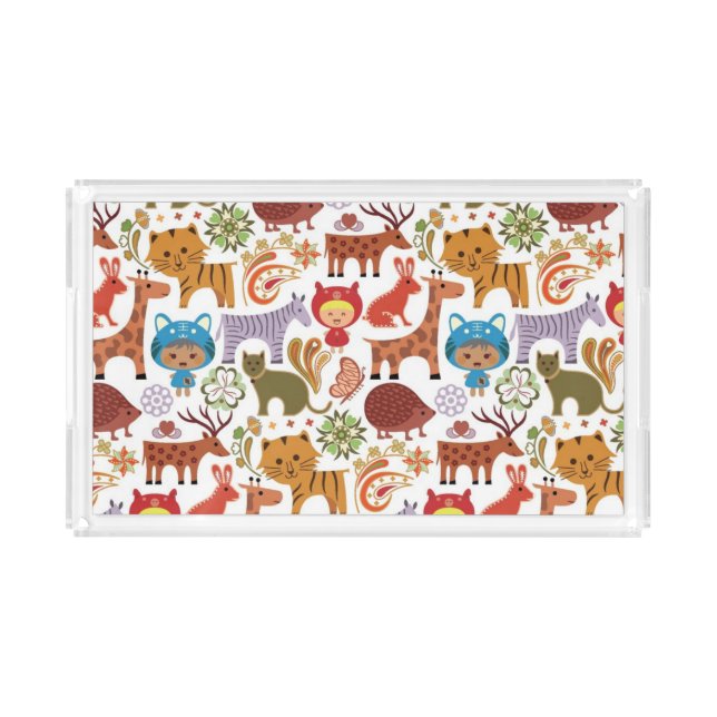 Abstract Child and Animals Pattern Acrylic Tray (Front)