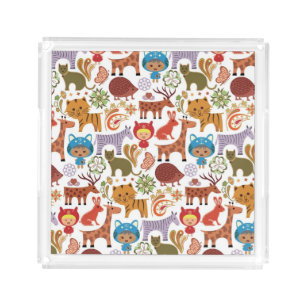 Abstract Child and Animals Pattern Acrylic Tray