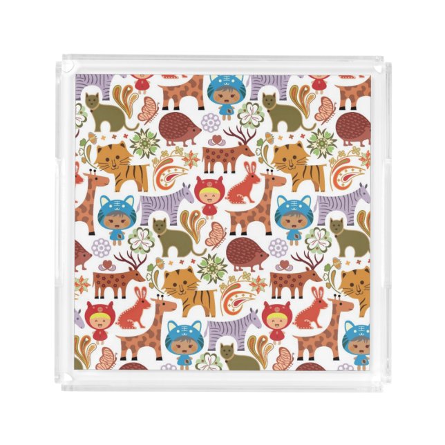 Abstract Child and Animals Pattern Acrylic Tray (Front)