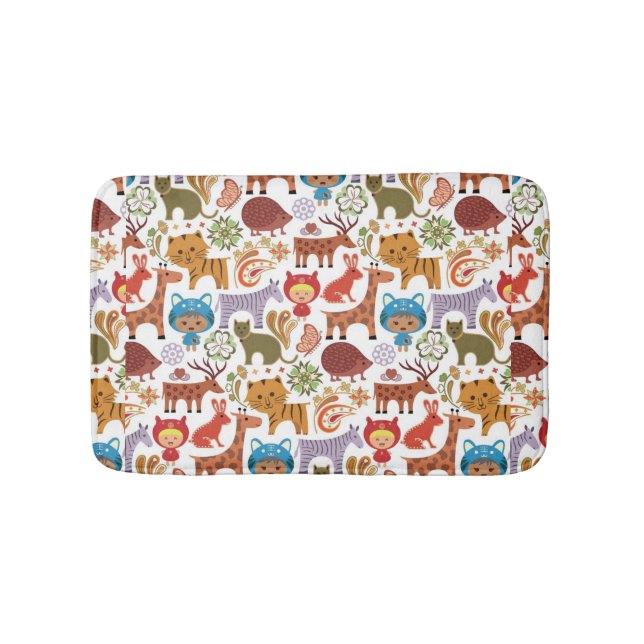 Abstract Child and Animals Pattern Bathroom Mat (Front)