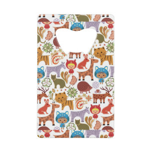 Abstract Child and Animals Pattern Credit Card Bottle Opener