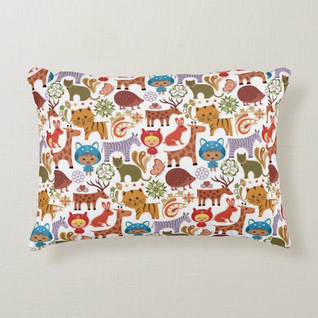 Abstract Child and Animals Pattern Decorative Pillow (Front)