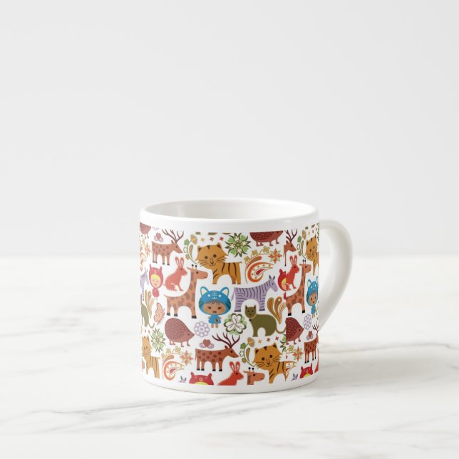 Abstract Child and Animals Pattern Espresso Cup (Front Right)