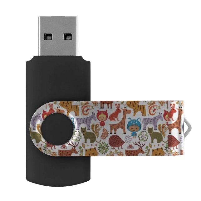 Abstract Child and Animals Pattern Flash Drive (Opened)
