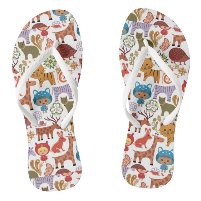 Abstract Child and Animals Pattern Flip Flops (Footbed)