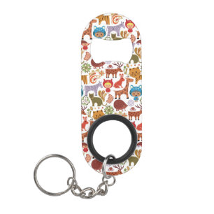 Abstract Child and Animals Pattern Keychain Bottle Opener