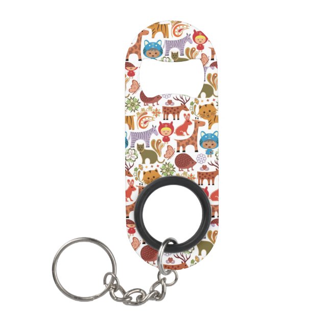 Abstract Child and Animals Pattern Keychain Bottle Opener (Front)