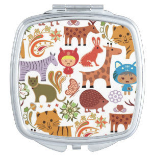 Abstract Child and Animals Pattern Makeup Mirror