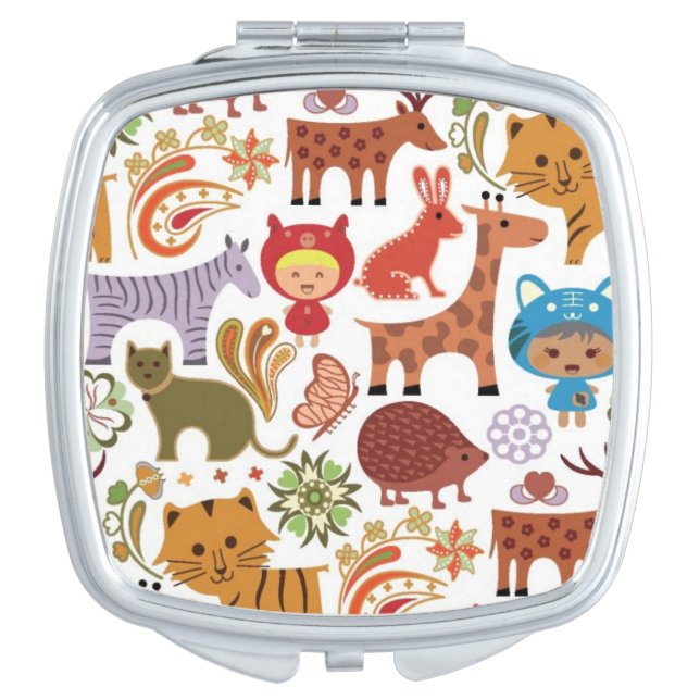 Abstract Child and Animals Pattern Makeup Mirror (Front)