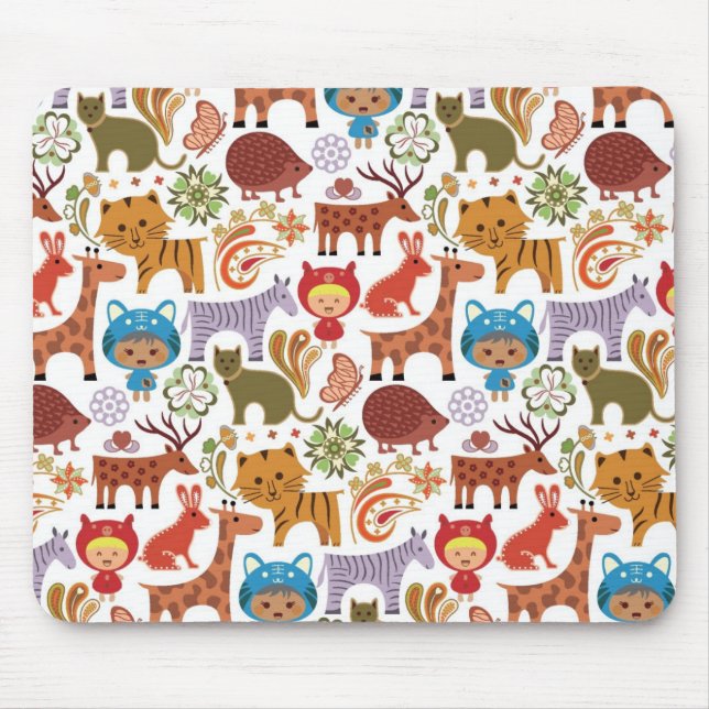 Abstract Child and Animals Pattern Mouse Pad (Front)