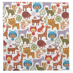 Abstract Child and Animals Pattern Napkin