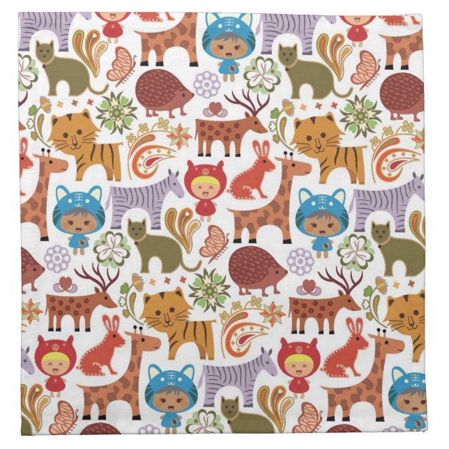Abstract Child and Animals Pattern Napkin (Front)